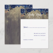 Navy Bloemen Rustieke RSVP Kaartje (Voorkant / Achterkant)