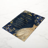 Navy Bloemen Vlinder Gouden Jurk Quinceanera Folie Uitnodiging (Gedraaid)