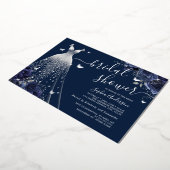 Navy Bloemen Vlinder Sparkle Dress Vrijgezellenfee Folie Uitnodiging (Gedraaid)