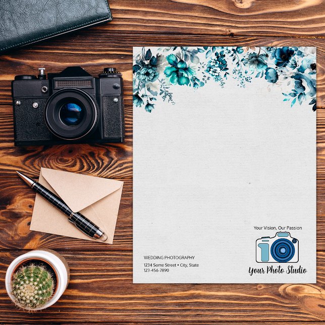 Navy Bloemen Waterverf Aangepaste logo Briefhoofd (Creator heeft geüpload)