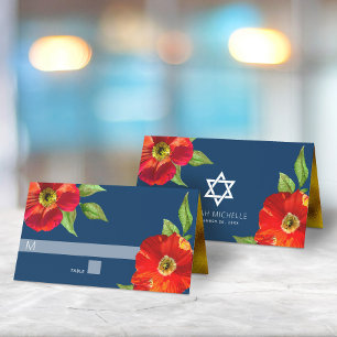 Navy Bloemen Waterverf Bat Mitzvah Bold Modern Plaatskaartje