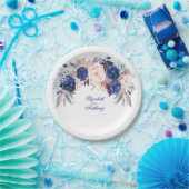 Navy Bloemen Waterverf Bruiloft Papieren Bordje (Feest)