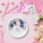 Navy Bloemen Waterverf Bruiloft Papieren Bordje (Feest)