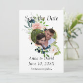Navy Bloemen Waterverf Foto Save the Date (Staand voorkant)