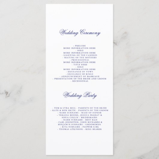 Navy Bloemen Waterverf Trouwprogramma's Programmakaart (Achterkant)