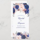 Navy Bloemen Waterverf Trouwprogramma's Programmakaart (Voorkant / Achterkant)