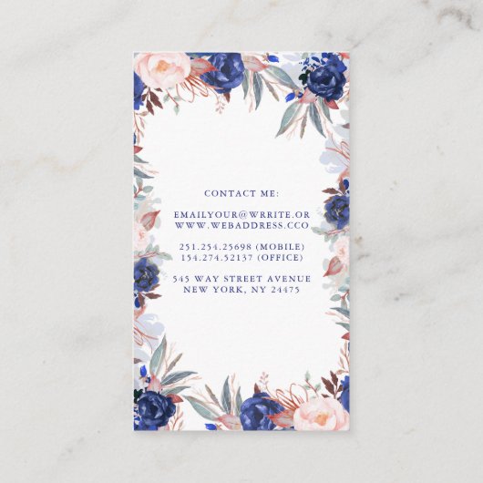 Navy Bloemen Waterverf Visitekaartje (Achterkant)