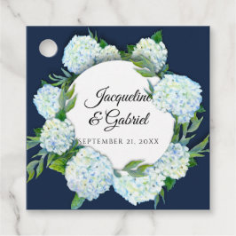 Navy Bloemen Wit Hydrangea Blad Groen Bruiloft Bedankjes Labels