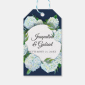 Navy Bloemen Witte Hydrangea Elegante bruiloft Cadeaulabel (Voorkant)