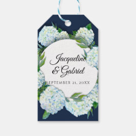 Navy Bloemen Witte Hydrangea Elegante bruiloft Cadeaulabel