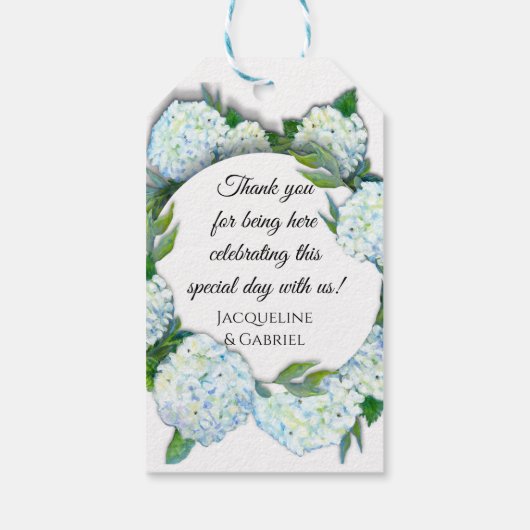 Navy Bloemen Witte Hydrangea Elegante bruiloft Cadeaulabel (Achterkant)