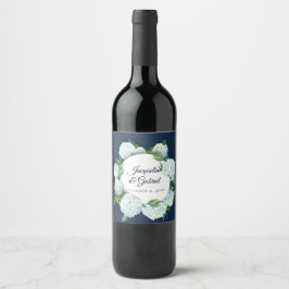 Navy Bloemen Witte Hydrangea Elegante Rustieke Bru Wijn Etiket