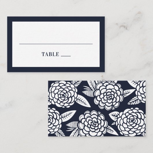 Navy bloemenbruiloft. Blauwe elegante bloemen Plaatskaartje (Voorkant / Achterkant)