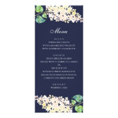 Navy bloemenbruiloft diner. Witte bloemen menu (Voorkant)