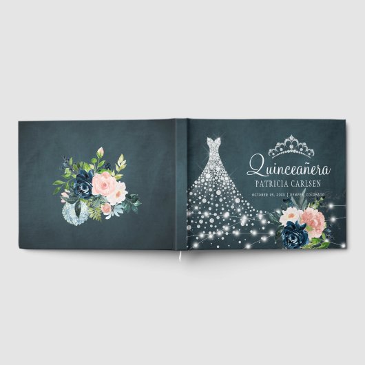 Navy bloemendiamant prinses tiara quinceanera gastenboek (Volledig)
