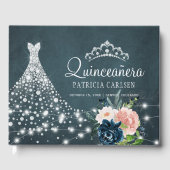 Navy bloemendiamant prinses tiara quinceanera gastenboek (Voorkant)