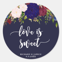 Navy Bloemenliefde is lieve gunst sticker bruiloft