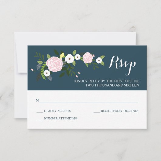 Navy Bloementuin RSVP-kaart RSVP Kaartje (Voorkant)