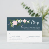 Navy Bloementuin RSVP-kaart RSVP Kaartje (Staand voorkant)