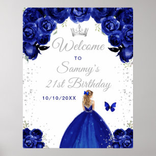 Navy Blond Haar Prinses Verjaardag Welkom Poster