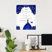 Navy Blond Haar Prinses Verjaardag Welkom Poster (Thuiskantoor)