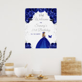 Navy Blond Haar Prinses Verjaardag Welkom Poster (Keuken)