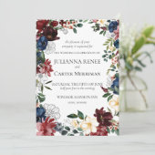 Navy Bloom Bloemen Lijst Bruiloft Kaart (Staand voorkant)