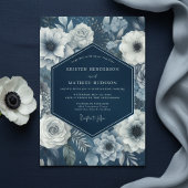 Navy Bloom Moody Wedding Kaart