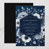 Navy Bloom Romance Wedding Kaart (Voorkant / Achterkant)