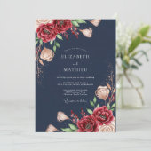 Navy Bloom Romantische Trouwdag Kaart (Staand voorkant)