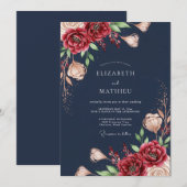 Navy Bloom Romantische Trouwdag Kaart (Voorkant / Achterkant)