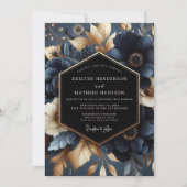 Navy Bloom Wedding Kaart (Voorkant)