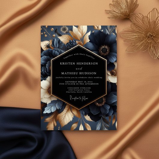 Navy Bloom Wedding Kaart