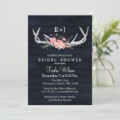 Navy Blooming Antlers Land Chic Vrijgezellenfeest Kaart (Staand voorkant)