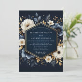 Navy Blooming Enchantment Wedding Kaart (Staand voorkant)