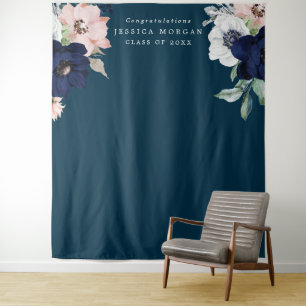 Navy Blooms Afstudeerachtergrond Fotohokje Wandkleed