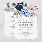 Navy Blooms Bachelorette Weekendprogramma Kaart (Voorkant / Achterkant)