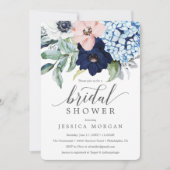 Navy Blooms Bridal Shower Invitation Kaart (Voorkant)