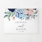 Navy Blooms bruiloft drievoudige uitnodigingen RSV (Cover)