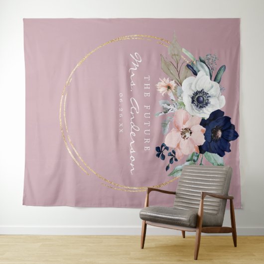 Navy Blooms Future Mrs Bruidsfeest Backdrop Wandkleed (In Situ (horizontaal))