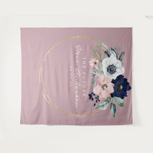 Navy Blooms Future Mrs Bruidsfeest Backdrop Wandkleed (Voorkant (horizontaal))