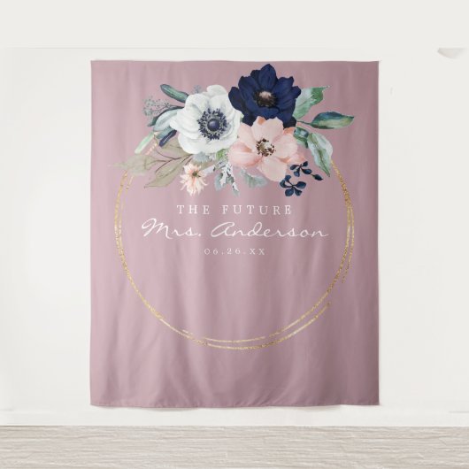 Navy Blooms Future Mrs Bruidsfeest Backdrop Wandkleed (Voorkant)