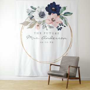 Navy Blooms Future Mrs Bruidsfeest Backdrop Wandkleed