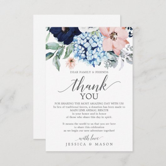 Navy Blooms In plaats van Favorieten Place Card Aankondiging (Voorkant / Achterkant)