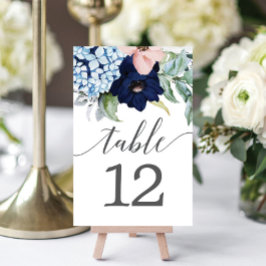 Navy Blooms Table Kaarten Wedstrijkgetallen