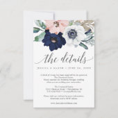 Navy Blooms Wedding Details Kaart (Voorkant)