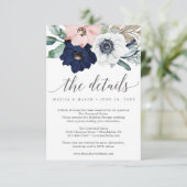 Navy Blooms Wedding Details Kaart (Staand voorkant)