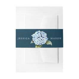 Navy Blooms Wedding Invitation Belly Band Hydranga Uitnodigingen Wikkel
