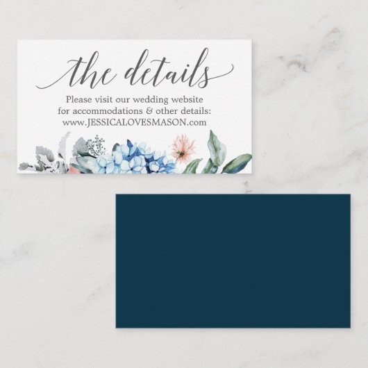 Navy Blooms Wedding Website Insert Kaart (Voorkant / Achterkant)