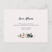 Navy Blossom Pink word je mijn bruidsmeisje kaart (Achterkant)